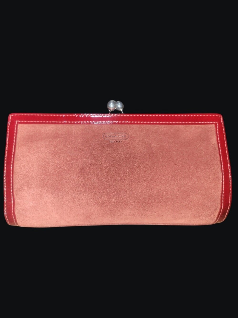 Coach Y2K Vintage Red Suede Clutch with Red Patent Frame